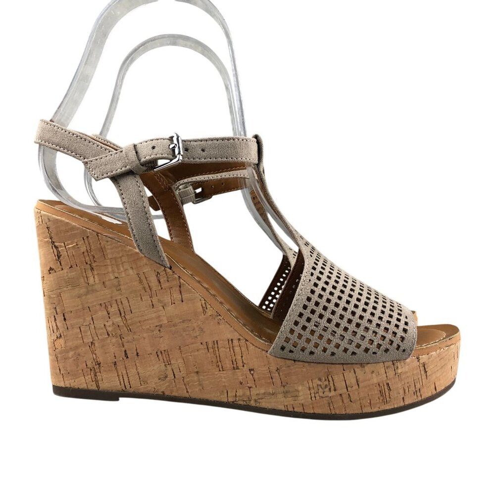 Franco Sarto Women's Size 6M Clinton2 Brown Faux Suede Perforated Wedges Sandals